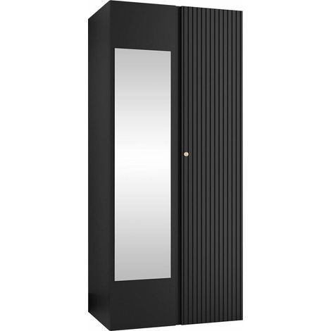 Armoire Hartford 397, Noir, 186x74x44cm, Portes d'armoire: Avec des charnières, Nombre d'étagères: 2