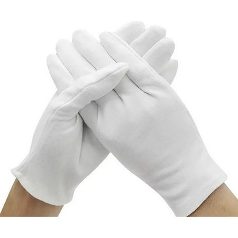 Gants Coton Blancs - Protection Main Sans Empreintes - Pour Inspection Bijoux Antiquités Photos - Taille XL - 6 Paires (1/2)