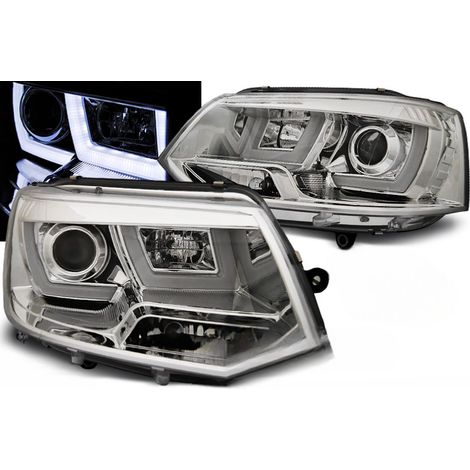Paire de feux phares VW T5 de 2010 a 2015 U-Type DRL led chrome-27362081