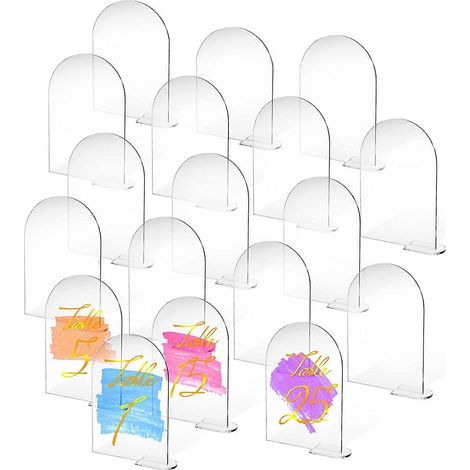 25 jeux de panneaux arqués en acrylique transparent de 10 x 15 cm avec support, numéro de table vierge à sommet arrondi pour mariage (1/5)