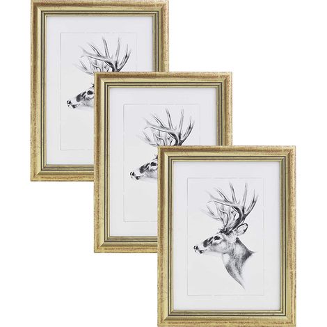 WOLTU Set de 3 Cadre Photo, Or, 18x24cm, Artos Style en Bois et Verre, Cadre décoration pour la Maison, BR9667gd-3 (1/4)