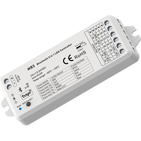 WB5 5-Channel Constant Voltage Controller, 12-24V DC, 5 Channels 3A, Bluetooth + RF