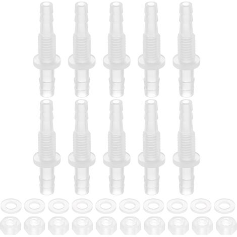 10Pcs Raccord En Plastique Pour Tuyau 3/16" x 1/4"(5mm x 6mm  Adaptateur De Traverse Raccord Union Raccordeur De Tuyau Avec Ecrou M8 Et Rondelle Pour Aquarium Air Eau Carburant (1/5)