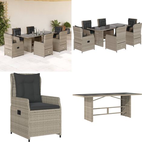 Ensemble à manger de jardin et coussins 7 pcs gris clair rotin - Salon De Jardin - Meuble De Jardin - Set De Salon De Jardin - Table De Jardin - Chaises De Jardin - Home & Living (1/5)