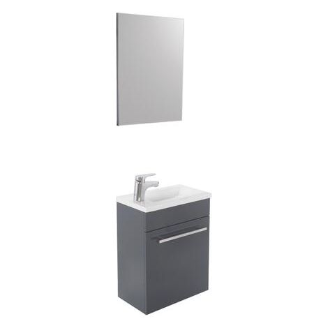 ONDEE ZEN - Lave-mains NINO - avec miroir - 44cm - Gris - Laqué - Livré en kit