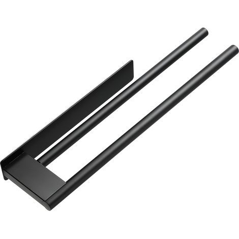 No-drill, two-arm stainless steel towel rack, self-adhesive towel holder, wall-mounted towel rack for bathroom and kitchen, black (1/5)