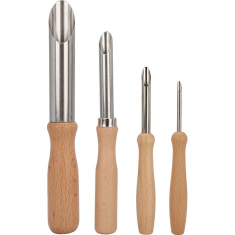 Lot de 4 emporte-pièces céramique ronds en acier inoxydable avec manche en bois, outils de perforation artisanaux (1/5)