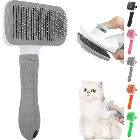 Brosse grise pour chiens et chats - brosse douce autonettoyante, élimine les poils morts et les nœuds, masse les particules sur les poils, brossage doux, convient aux poils longs et courts
