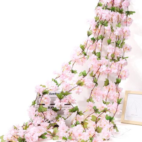 Guirnalda artificial de flores de cerezo, plantas colgantes, guirnalda de seda, flores de cerezo artificiales para el hogar, jardín, valla, uso interior y exterior, decoración de aniversario de bodas  (1/5)