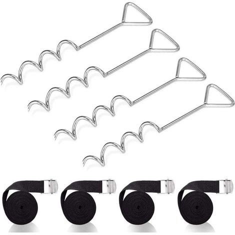 Set d'ancrage pour Trampoline, À Toute épreuve Trampoline kit d'ancrage, Kit d'ancrage au Sol avec 4 Sardines et Sangles (1/5)
