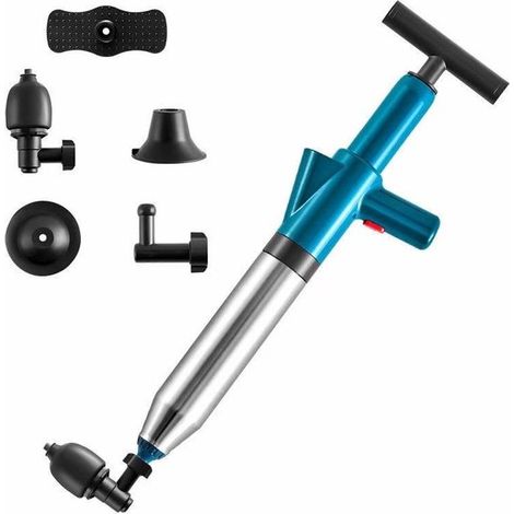 Déboucheur pneumatique professionnel avec 4 embouts – Compteur de pression d'air 0-8 bar – Acier inoxydable – Pour évier, WC, douche et canalisation (1/5)