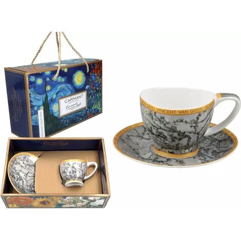 Carmani, Mini taza de espresso Vanessa 90ml - VAN gogh/Flor de almendro, plata