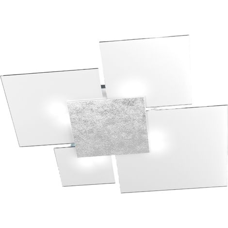 Plafonnier rectangulaire Toplight Upgrade 4 lumières avec culot GX53, structure couleur argent et blanc, design moderne 91x86x15cm (1/4)