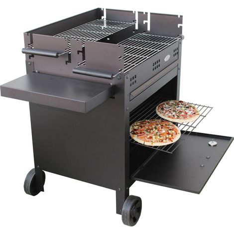 Barbecue charbon avec four indépendant – Acier émaillé – Surface de cuisson 4558 cm² – 2 grilles réglables – Cendrier amovible – Imor