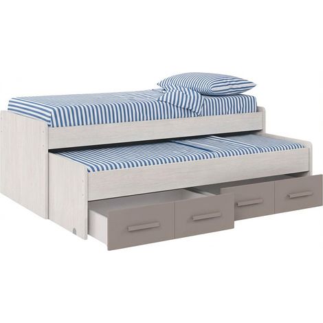 Letto A Castello Con Letto Estraibile E 2 Cassetti Contenitore Per Cameretta Bambini Ragazzi Salvaspazio Design Moderno 198 x 69 x 96 Cm Colore Rovere Chiaro E Tortora