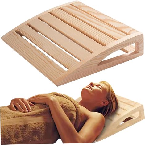 Appui-tête de sauna - 1 pièce - Bois naturel massif - Soutien ergonomique du cou - Pour détente spa et sauna - 31x38x7 cm (1/5)