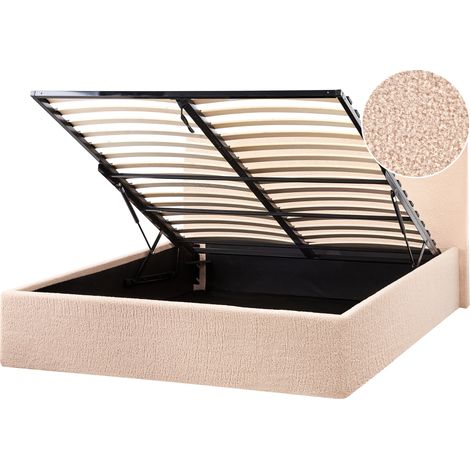 Cama tapizada en bouclé 120 x 200 cm con almacenaje aspecto minimalista beige Orbey