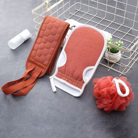 Gant de douche exfoliant et décontaminant rouge avec brosse de bain