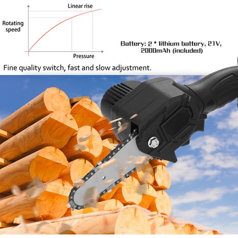 Sierra de poda eléctrica portátil recargable con dos baterías de litio de 21 V, sierra eléctrica pequeña para carpintería, sierra eléctrica de una mano para jardinería y silvicultura, mini motosierra  (1/3)