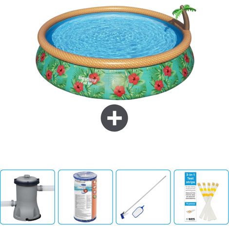 Piscine gonflable ronde Bestway à réglage rapide - Paradise Print - 457 x 84 cm - Comprend des Accessoires CB58 (1/4)