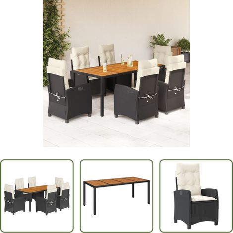 vidaXL Gartenstuhl -  7-tlg. Garten-Essgruppe mit Kissen Schwarz Poly Rattan (1/5)