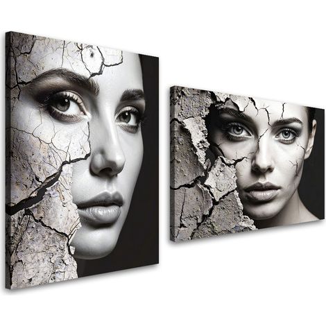 Tableaux sur toile lot  Portrait de femmes en noir et blanc béton 2 x 20x30