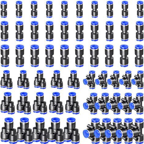 60 Pièces Raccord Pneumatique, Connecteur Pneumatique en Plastique, Raccord Rapide Air Comprimé, Connexions Rapides pour Conduites D'air (4mm/6mm/8mm, Y+T+I Type Combo)