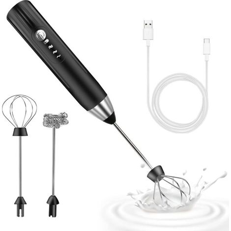 Mousseur à Lait Électrique,Mousseur de Lait Rechargeable USB et Mini Fouet Electrique, Mélangeur Acier Inoxydable, pour Café, Café au Lait(Noir) (1/4)