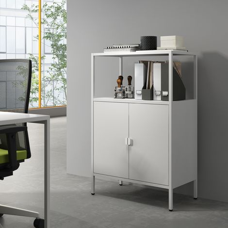 Armario de oficina Hailuoto con compartimentos y 2 puertas acero 110 x 70 x 40 cm - Gris claro [en.casa]
