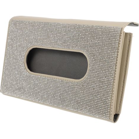 Porta fazzoletti da aletta parasole per auto in similpelle beige con raffinati strass (1/2)