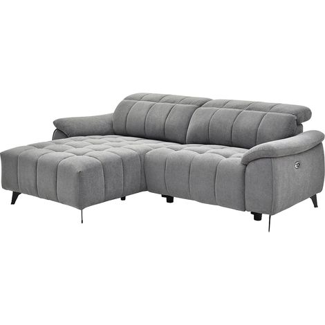 Vente-Unique – Canapé d'angle gauche relax électrique 4 places – Tissu texturé gris – Têtières ajustables – Design contemporain – Éco-responsable (1/5)