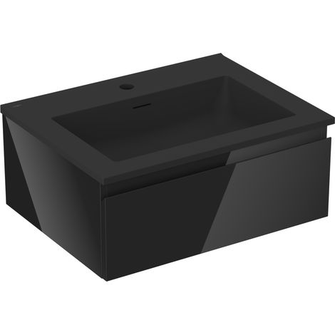 Mexen Orio Badezimmerschrank 60 cm mit Waschbecken Otis, 1 Schublade, Schwarz Hochglanz/Schwarz Matt - 91A10-06023-1-BF70-W18M7 (1/5)