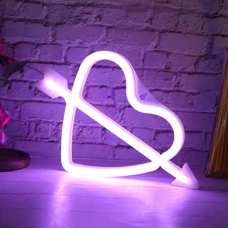 Adorable lampe murale décorative LED en forme de cœur pour chambre ou dortoir (violet) (1/5)