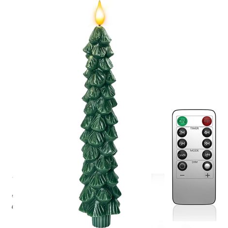 LED-Weihnachtskerzen mit Fernbedienung, batteriebetriebene Christbaumkerzen, batteriebetriebene Spitzkerzen, grüne Weihnachtstischdekoration (1 Stück) (1/4)