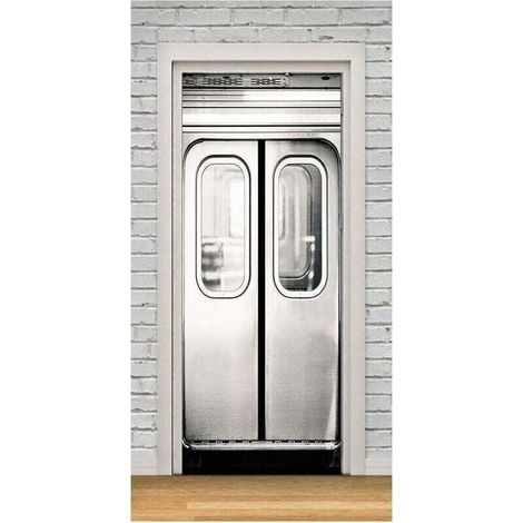 Stickers de Porte Trompe l'oeil 3D Photo Métro Auto adhésif Amovible ImperméAble PVC Autocollants de Porte muraux Reconditionné Art Decor Affiche (1/4)