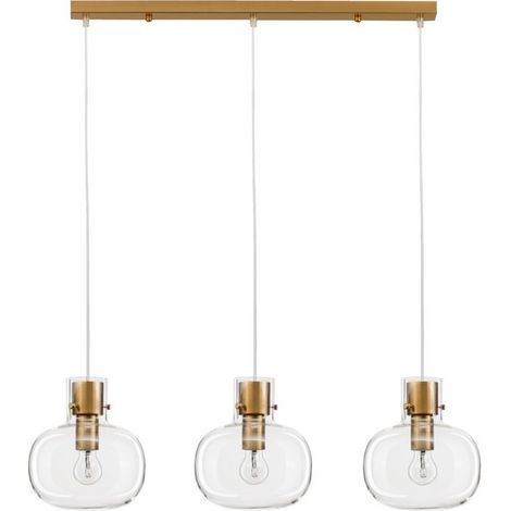 Merano Josef Plafonnier suspendu à 3 lumières en verre transparent avec cordon blanc en laiton doré en métal LED E27