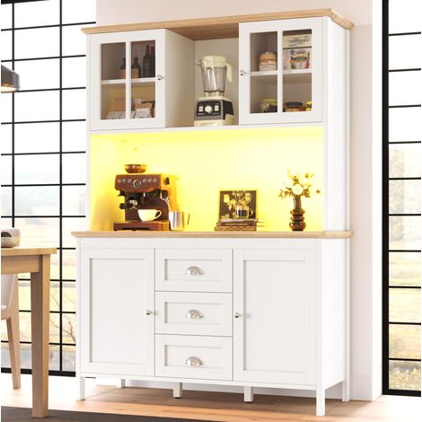 Hoher Buffetschrank mit LED, 120 x 40 x 179 cm, 4 Türen, 3 Schubladen, weiß (1/5)