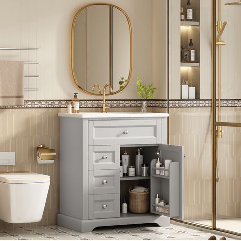 Mobile bagno con lavabo 76 x 46 x 87 cm grigio (1/5)
