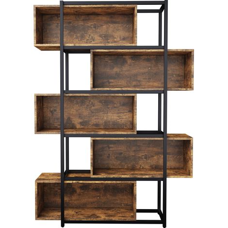 Estantería librería de 5 niveles MDF madera marrón y acero negro (1/5)