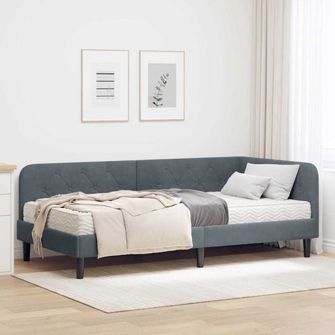 Eckbettgestell Dunkelgrau 90 x 200 cm Samt