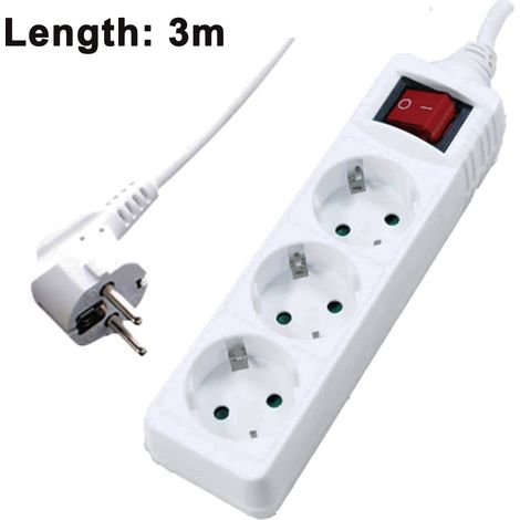 Multiprise - Câble Plat 3/4/5 Prises - 250 V - 10 A - Protection Enfants - Blanc - 3 m ou 5 m (1/5)