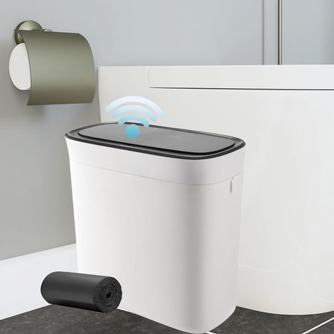 Poubelle de Salle de Bain Intelligente Sans Contact, Poubelle Automatique à Détecteur de Mouvement 12l avec Couvercle Noir, étanche et électrique, Petite Corbeille étroite avec Sacs Corbeille (1/5)