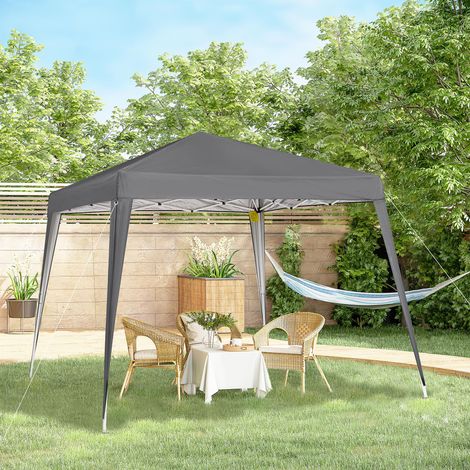 Tenda pieghevole Outsunny 2,4x2,4 m, impermeabile, gazebo da giardino a scomparsa, struttura in acciaio e telo in tessuto Oxford per uso esterno, colore grigio.