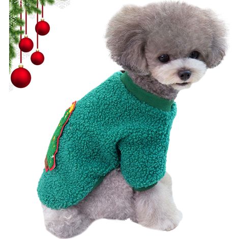 1 déguisement de Noël pour chien et chat, motif cerf, pull en polaire vert, taille M à XXL, pour fêtes d'hiver (1/5)