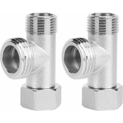 Vanne de raccordement à 3 voies - 2 pièces Vanne de dérivation de toilette à dents droites, remplacement de robinet de lavabo de salle de bain, adaptateur de vanne de chasse d'eau (EU3/8) (1/4)