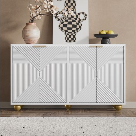 Credenza a 4 ante scolpite, ripiani regolabili, MDF bianco 120 x 35 x 71,5 cm HAVRYA (1/5)