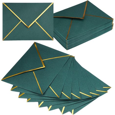 50 Green Invitation Envelopes with Gold Trim, 18.5x13.5cm (1/5)