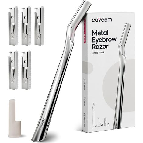 Rasoir Sourcil, Rasoir Visage Métal pour Femme et Homme, Dermaplaning Visage, Éliminer Duvet et Peaux Mortes, Lames Inox 6 Recharges, Argent Mat (1/5)