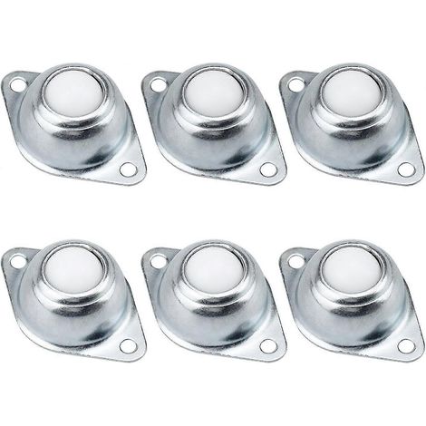 Lot de 6 roulettes à billes pour meubles avec trous de fixation sur bride inférieure, roulement de transmission en fer zingué avec billes en nylon, pour convoyeur à bande. (1/5)