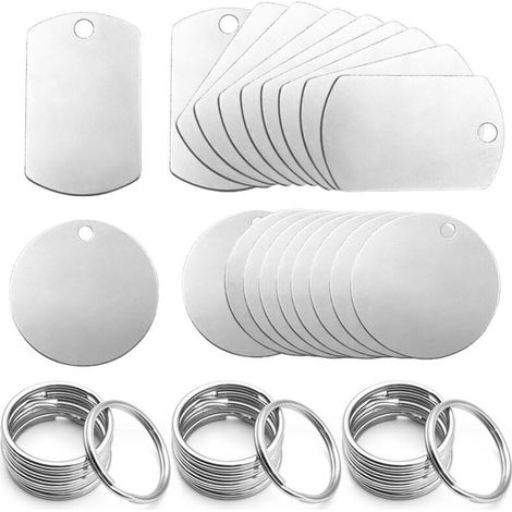 Lot de 20 pendentifs vierges en acier inoxydable pour chien - Étiquettes vierges - Étiquettes vierges - Porte-clés - Étiquettes rondes - Kit de bricolage (1/5)